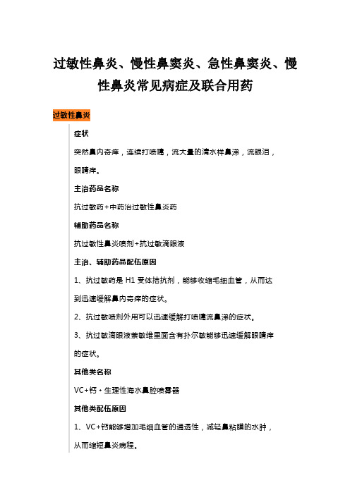 过敏性鼻炎、慢性鼻窦炎、急性鼻窦炎、慢性鼻炎常见病症及联合用药