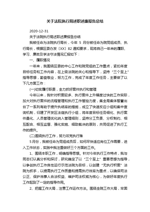 关于法院执行局述职述廉报告总结