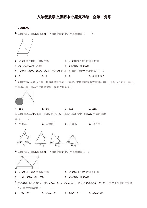 天津市南开区_八年级数学上册期末专题复习卷-全等三角形(有答案)