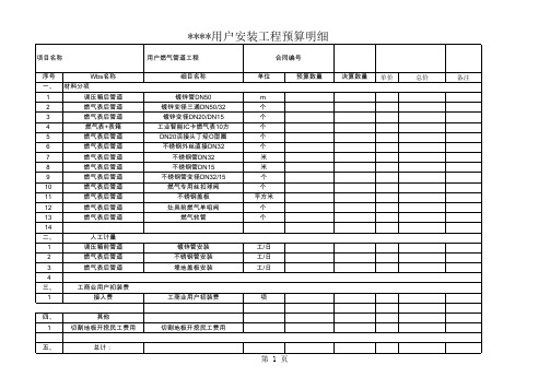 工商业用户燃气工程预算书