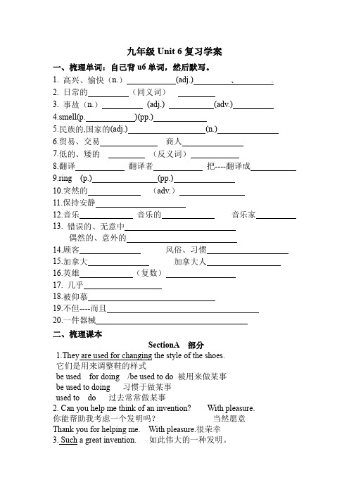 人教版新目标英语中考一轮复习  九年级 Unit6 复习导学案设计