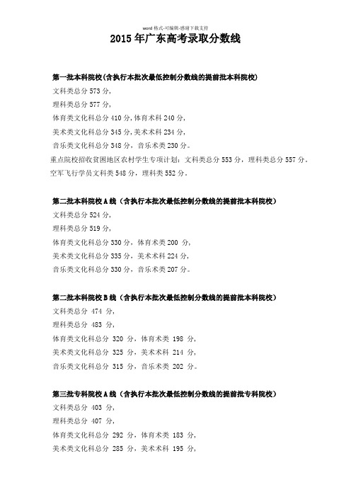 2015年广东高考录取分数线