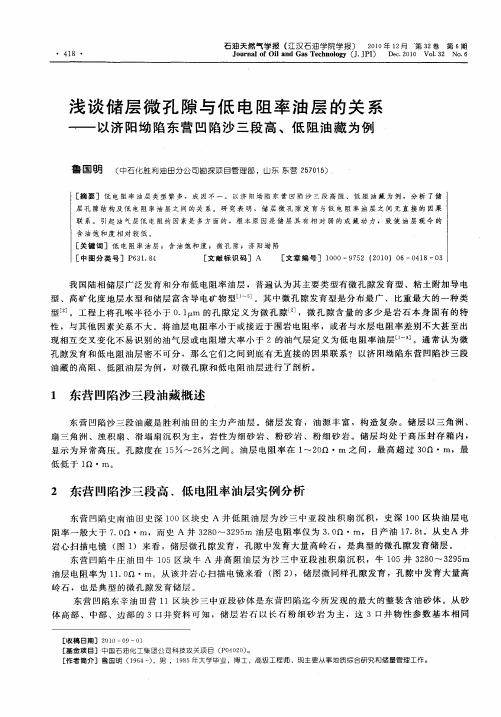 浅谈储层微孔隙与低电阻率油层的关系——以济阳坳陷东营凹陷沙三段高、低阻油藏为例