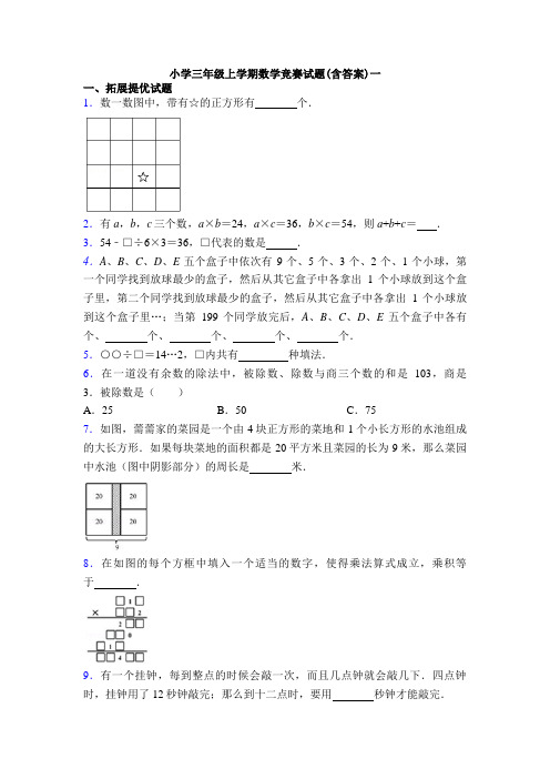 小学三年级上学期数学竞赛试题(含答案)一