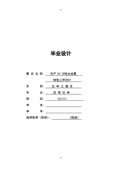 产30万吨合成氨工艺设计