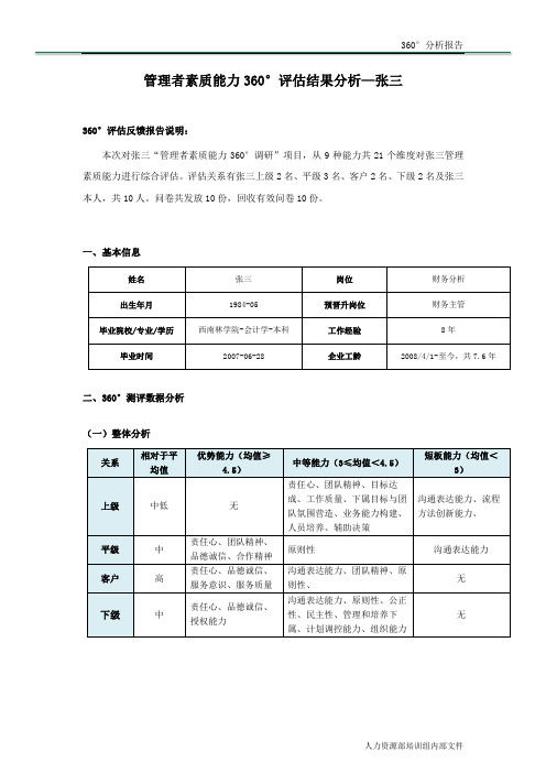 主管级素质能力360评估结果分析报告