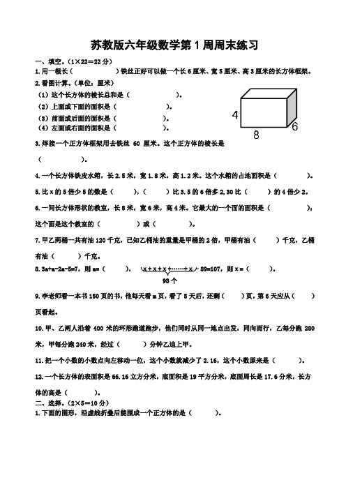 苏教版六年级数学第1周周末练习