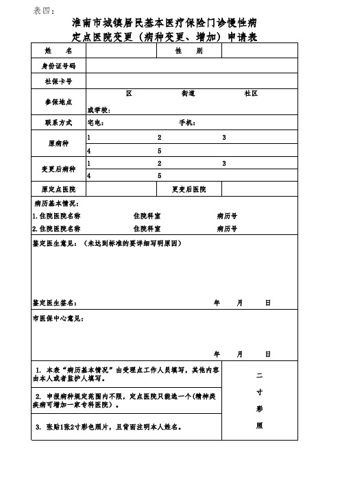 淮南市门诊规定病种申请表