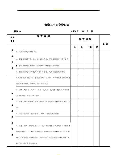 食堂安全卫生检查表