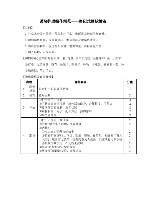 医院护理操作规范——密闭式静脉输液(2019年版)