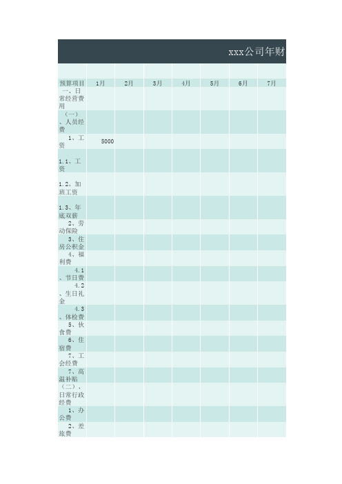 财务预算格式表全年