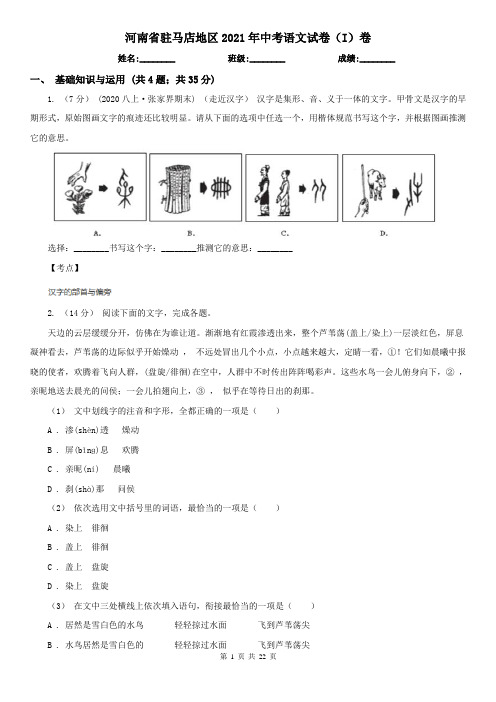 河南省驻马店地区2021年中考语文试卷(I)卷