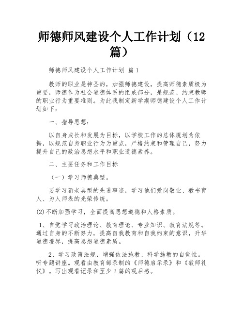 师德师风建设个人工作计划(12篇)