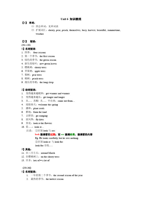 小学英语六年级上册Unit6知识梳理