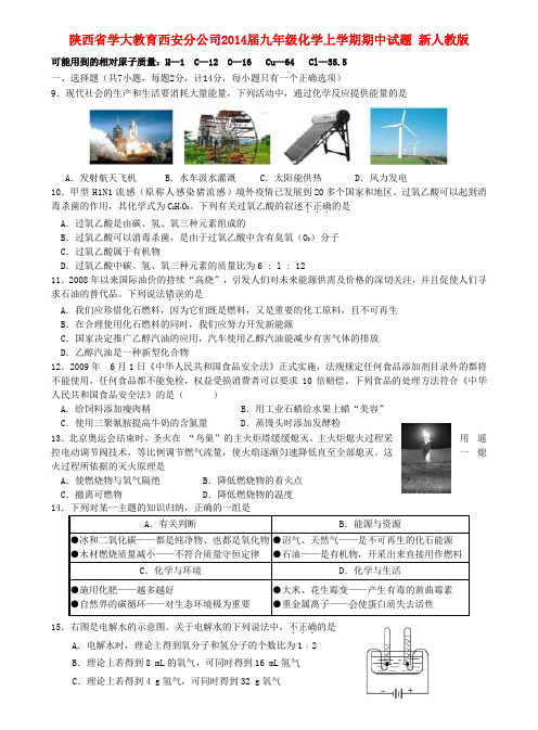 陕西省学大教育西安分公司九年级化学上学期期中试题 新人教版