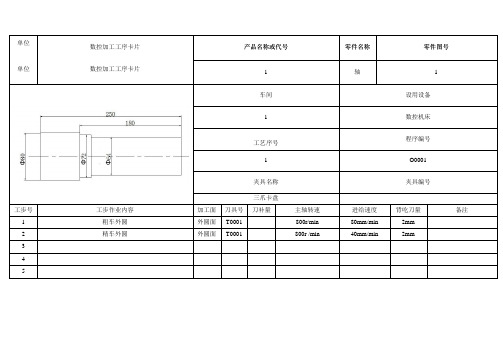 数控加工工序卡片工序卡