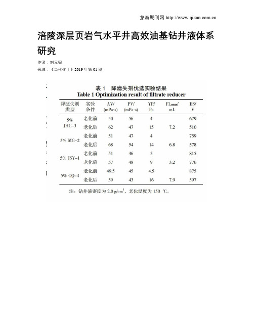 涪陵深层页岩气水平井高效油基钻井液体系研究