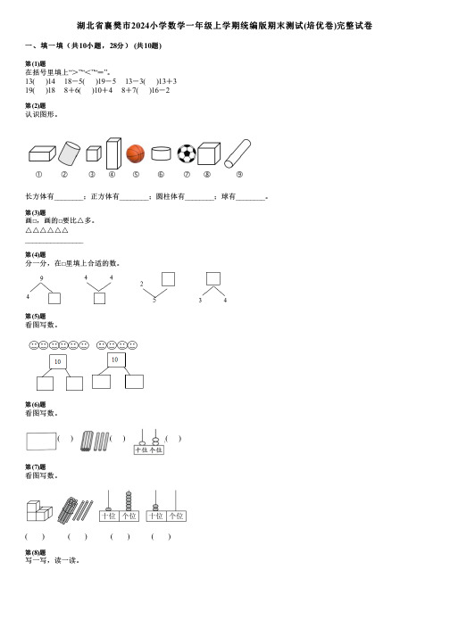 湖北省襄樊市2024小学数学一年级上学期统编版期末测试(培优卷)完整试卷