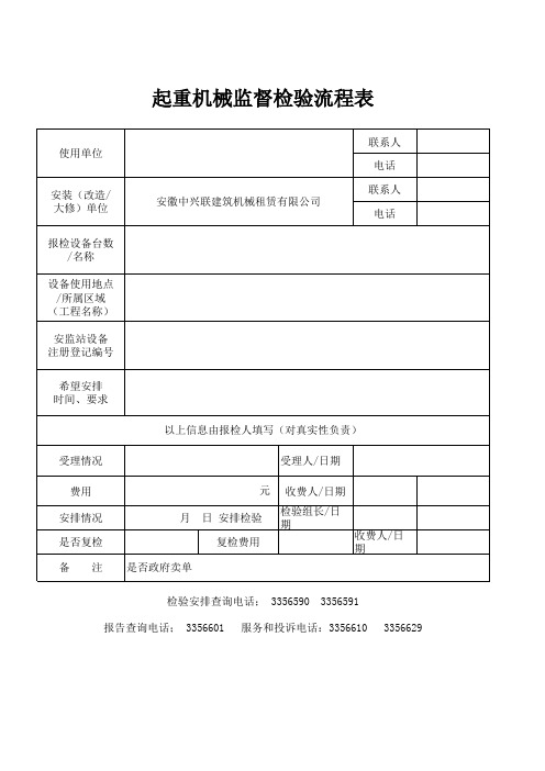 起重机械监督检验流程表