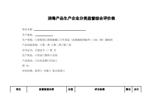 消毒产品生产企业分类监督综合评价表