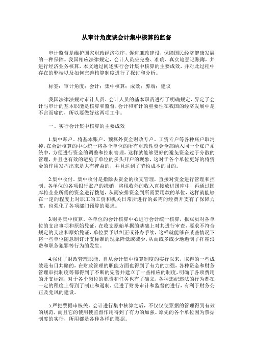 从审计角度谈会计集中核算的监督
