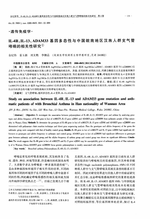 IL-4R、IL-13、ADAM33基因多态性与中国皖南地区汉族人群支气管哮喘的相关性研究