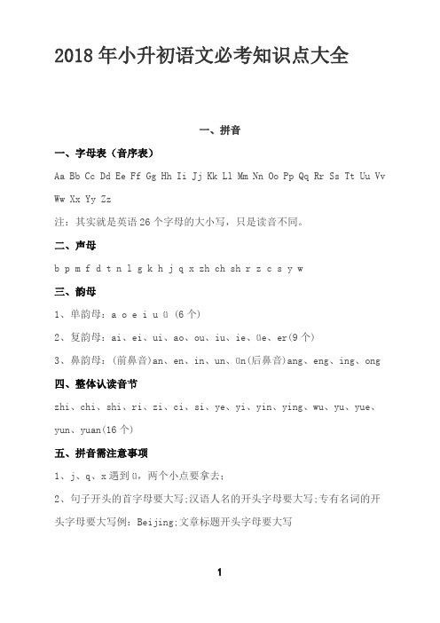 2018年小升初语文必考知识点大全