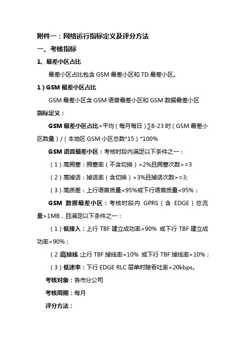 2013年度网络运行指标定义及评分办法