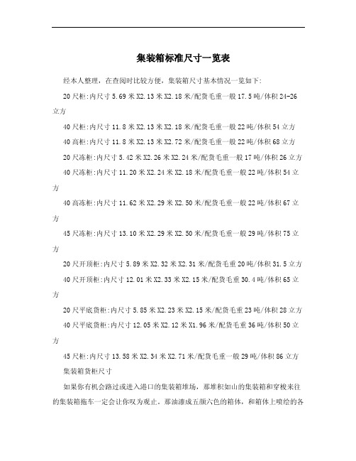 集装箱标准尺寸一览表