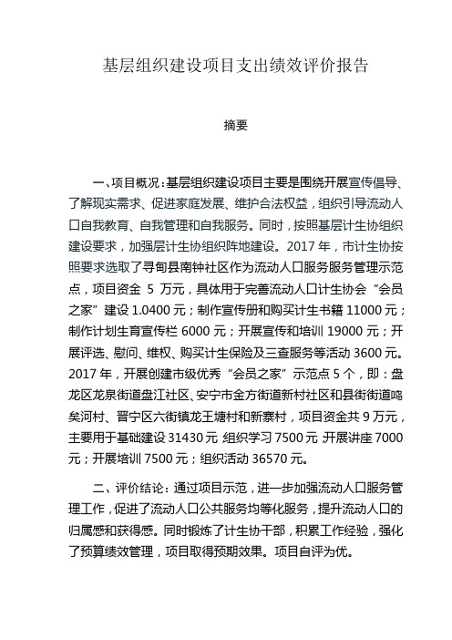 基层组织建设项目支出绩效评价报告