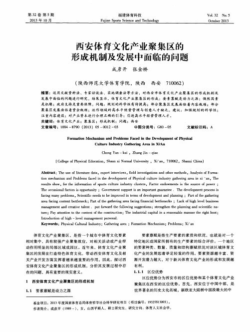 西安体育文化产业聚集区的形成机制及发展中面临的问题