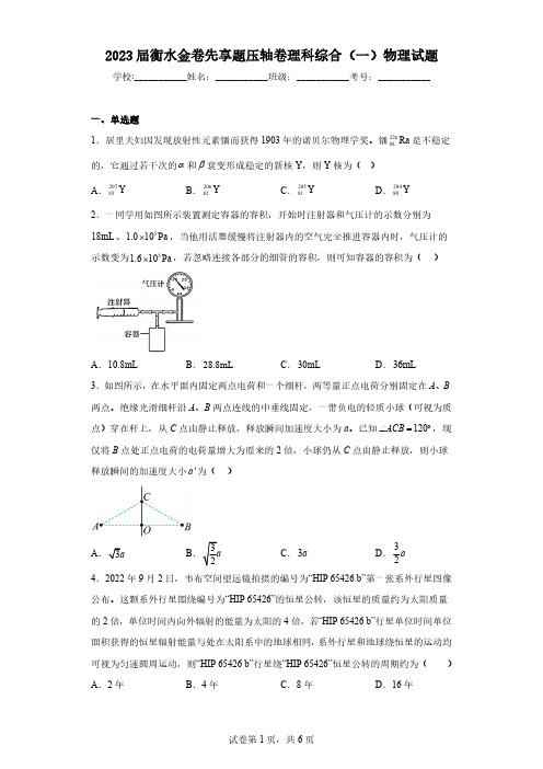 2023届衡水金卷先享题压轴卷理科综合(一)物理试题(含解析)