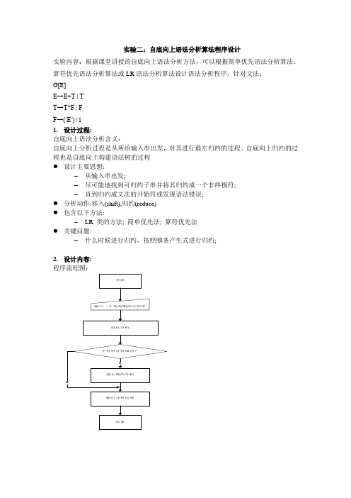 编译原理实验2-自底向上语法分析算法程序设计