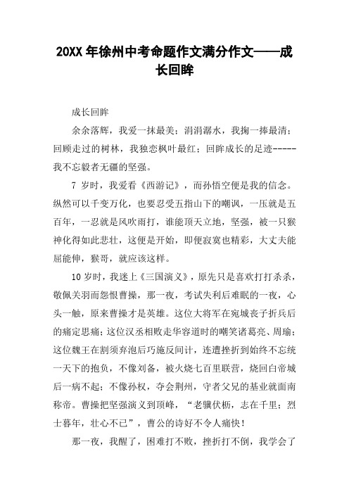 20XX年徐州中考命题作文满分作文——成长回眸