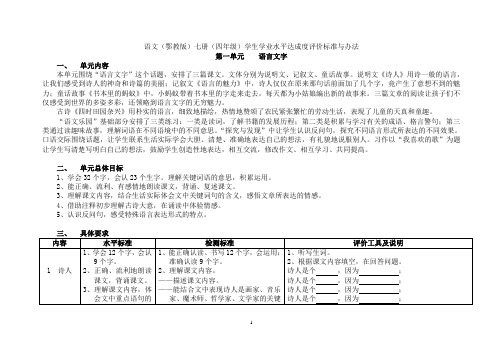 四年纪(上)语文第八册学生学业水平达成度评价标准与办法