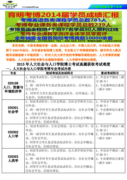 育明考博资料-2015年人大社会与人口学院博士考试真题获取考试难度如何复习经验命题重点