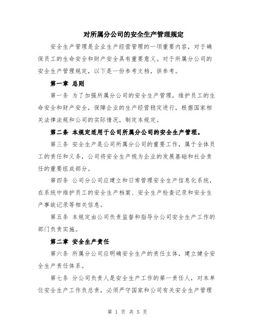 对所属分公司的安全生产管理规定