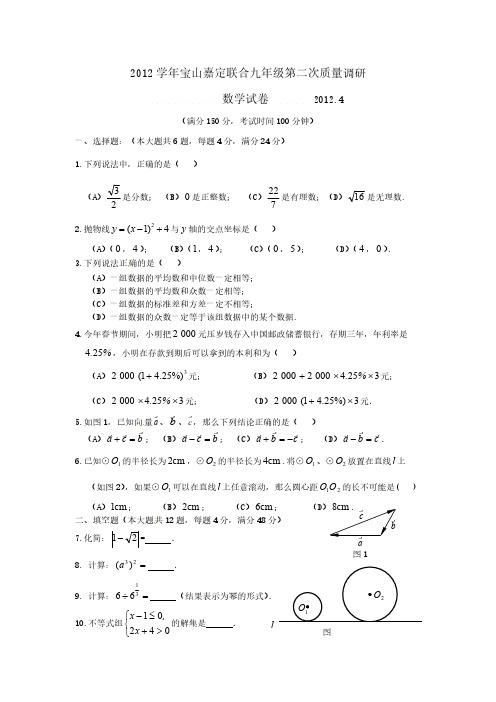 【VIP专享】2013宝山、嘉定区初三数学中考二模卷和答案