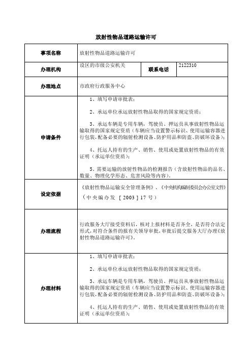 放射性物品道路运输许可