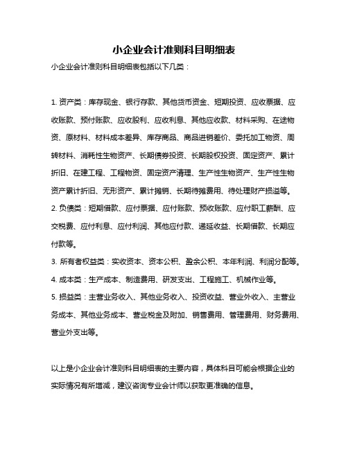 小企业会计准则科目明细表