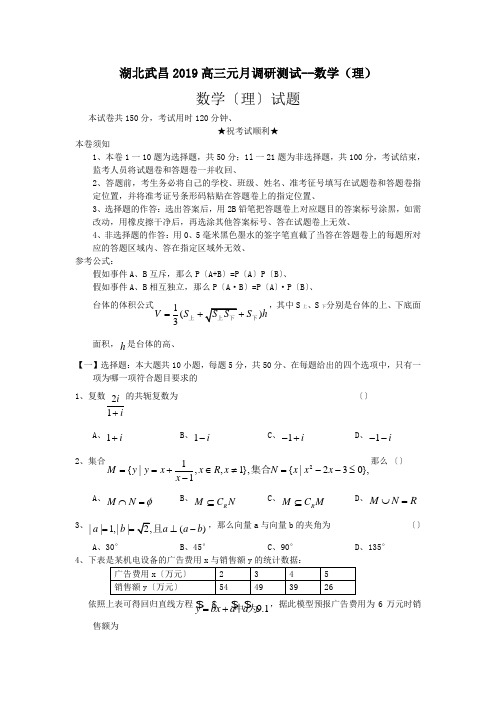 湖北武昌2019高三元月调研测试--数学(理)