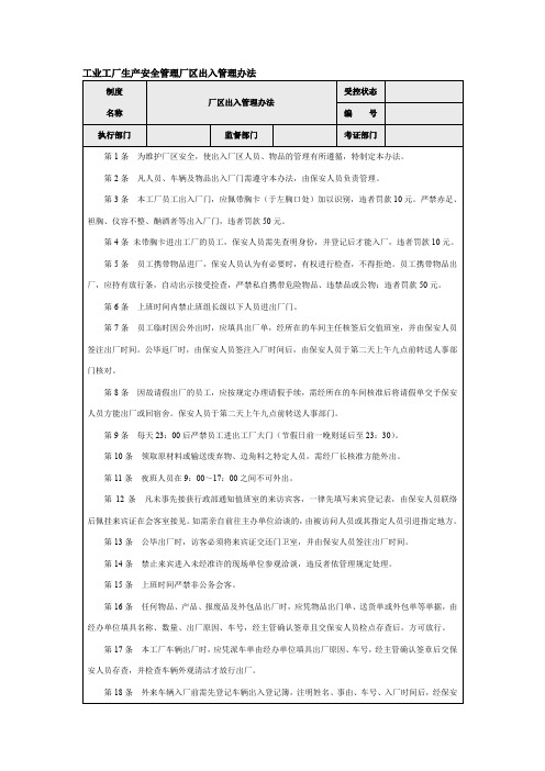 工业工厂生产安全管理厂区出入管理办法