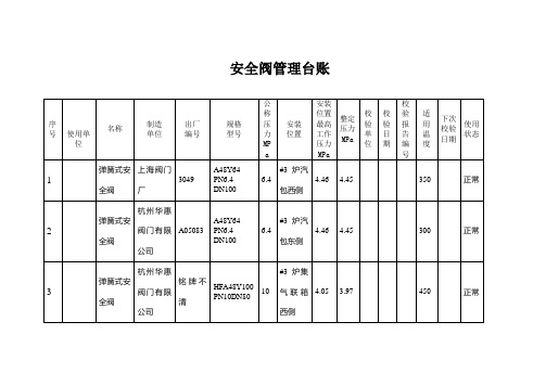 热电公司安全阀管理台账