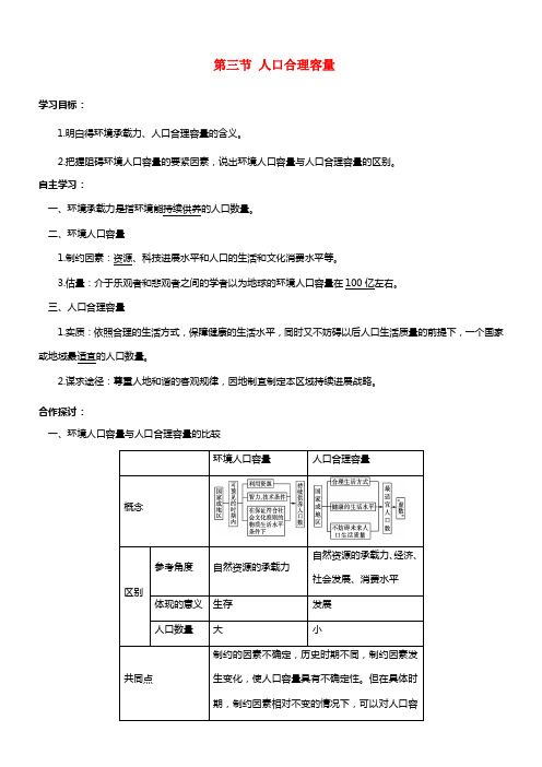 【导与练】2021届高考地理 第六章 第三节 人口合理容量学案(1)