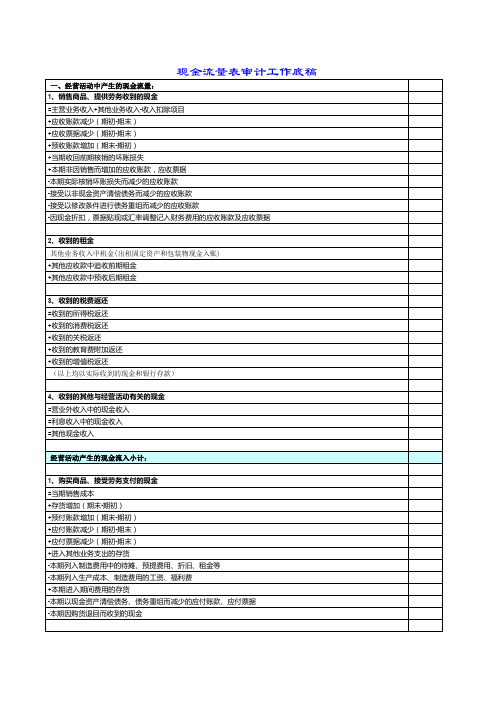 现金流量表工作底稿