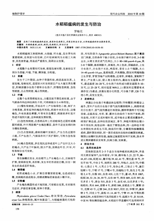 水稻稻瘟病的发生与防治