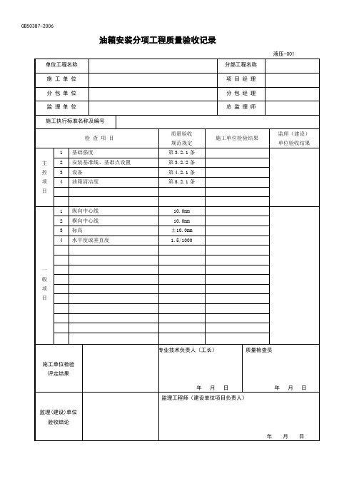 冶金液压系统分部分项工程质量验收记录