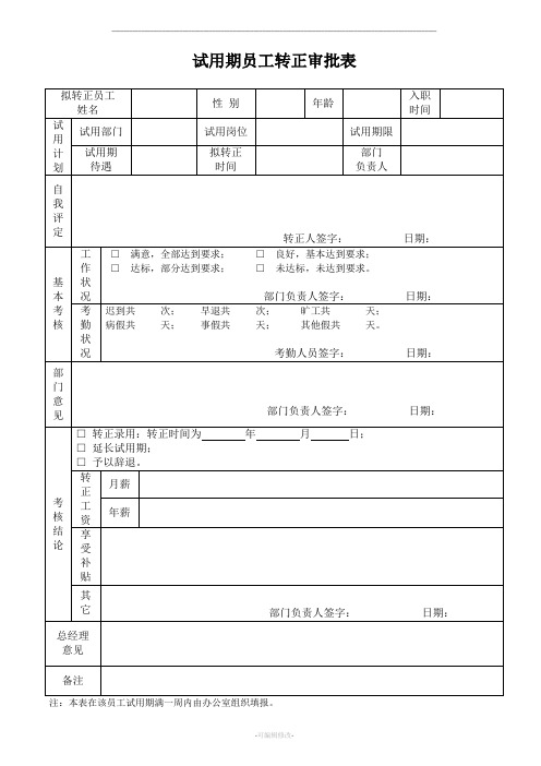 试用期转正审批表及考核表