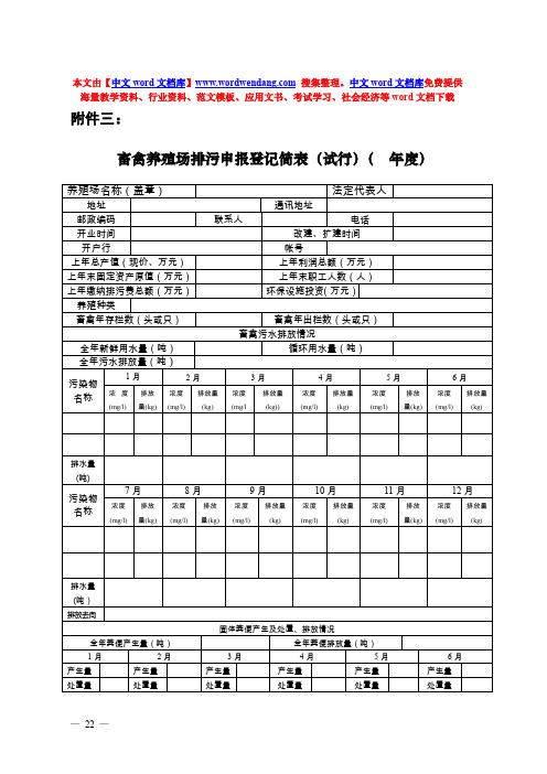 畜禽养殖场排污申报登记表(200年度).