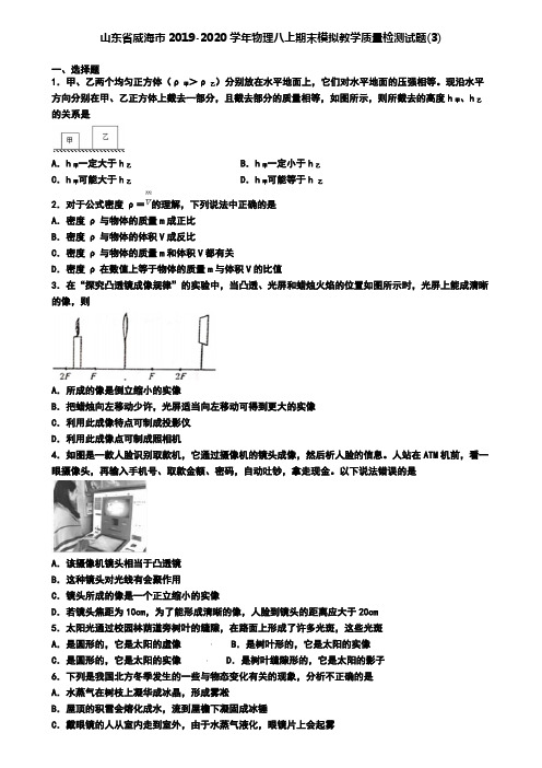 山东省威海市2019-2020学年物理八上期末模拟教学质量检测试题(3)